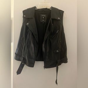 Guess Black faux leather vest size large cool punk goth motorcycle fashion vest